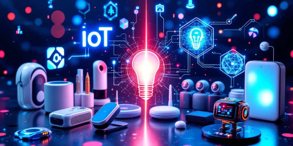 IoT devices and AI elements in a technology setting